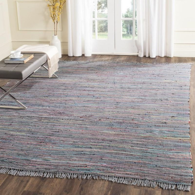 Rag Rug RAR121 Hand Woven Indoor Area Rug - 8'x10' - Aqua/Multi - Safavieh