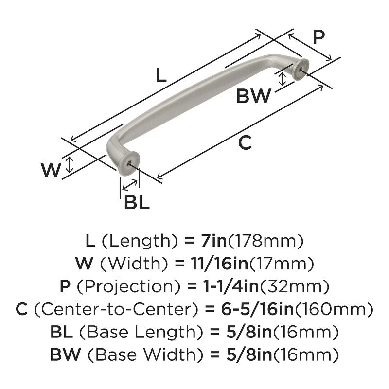 Amerock Kane 6-5/16 inch (160mm) Center-to-Center Satin Nickel Cabinet Pull
