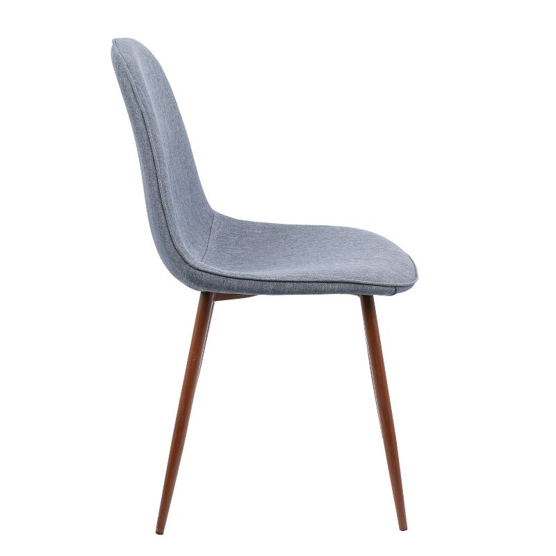 LumiSource Set of 2 Pebble Mid-Century Modern Dining Accent Chairs Walnut/Light Blue: Upholstered, Metal Legs, Floor Protectors