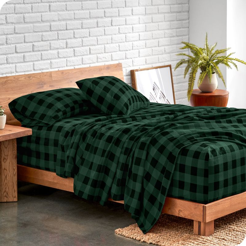 Buffalo Plaid - Forest Green/Black Cotton Flannel California King Sheet Set by Bare Home