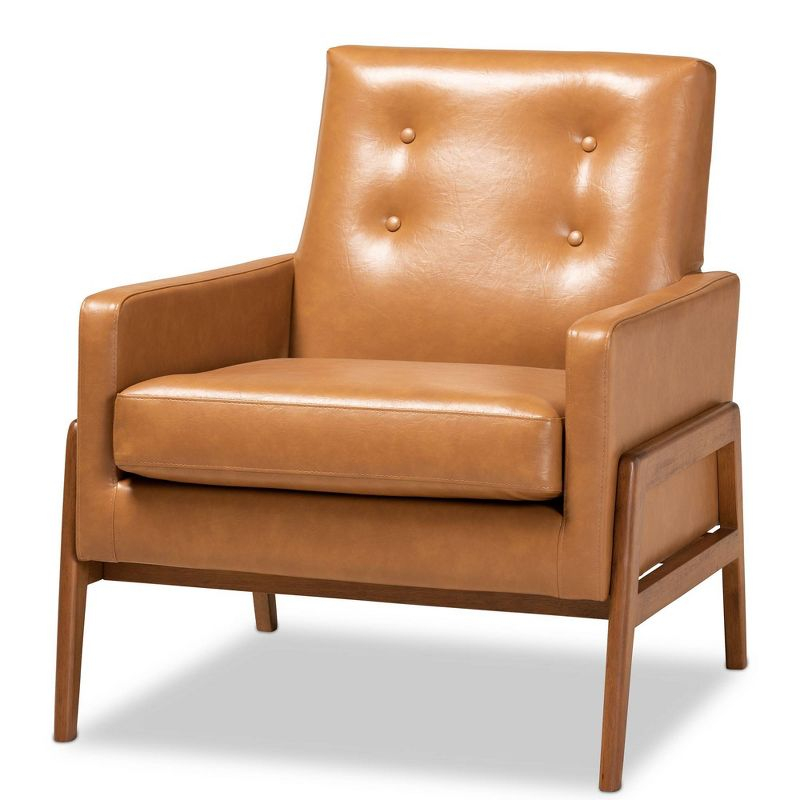 Perris Mid-Century Faux Leather Upholstered Wood Lounge Chair Walnut/Brown - Baxton Studio: Indoor Elegant Comfort
