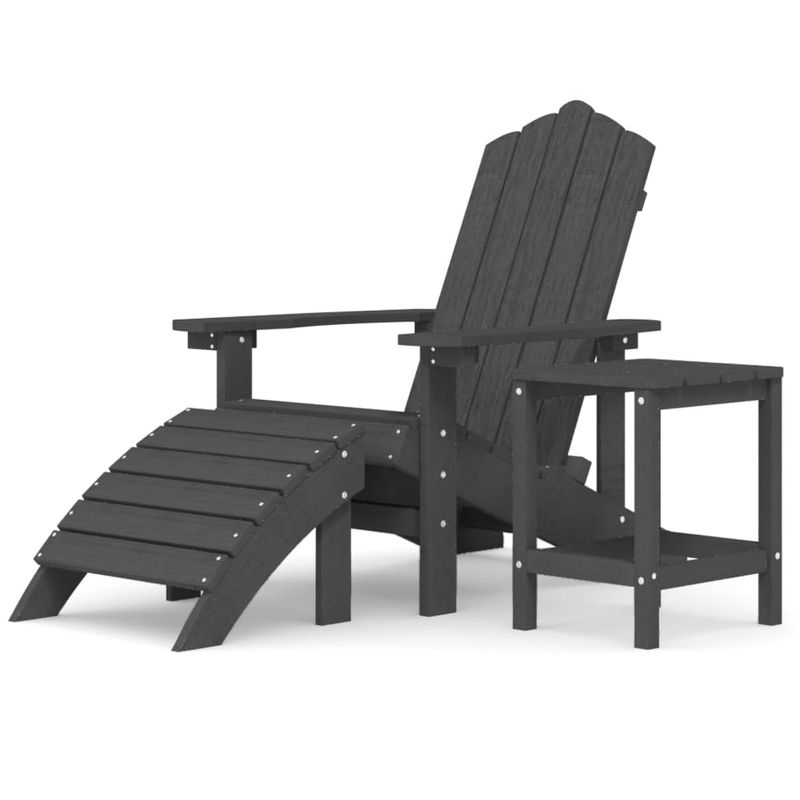 vidaXL Patio Adirondack Chair Set - Includes Footstool and Table, Constructed from Durable HDPE, Ideal for Garden, Patio, Terrace - Anthracite