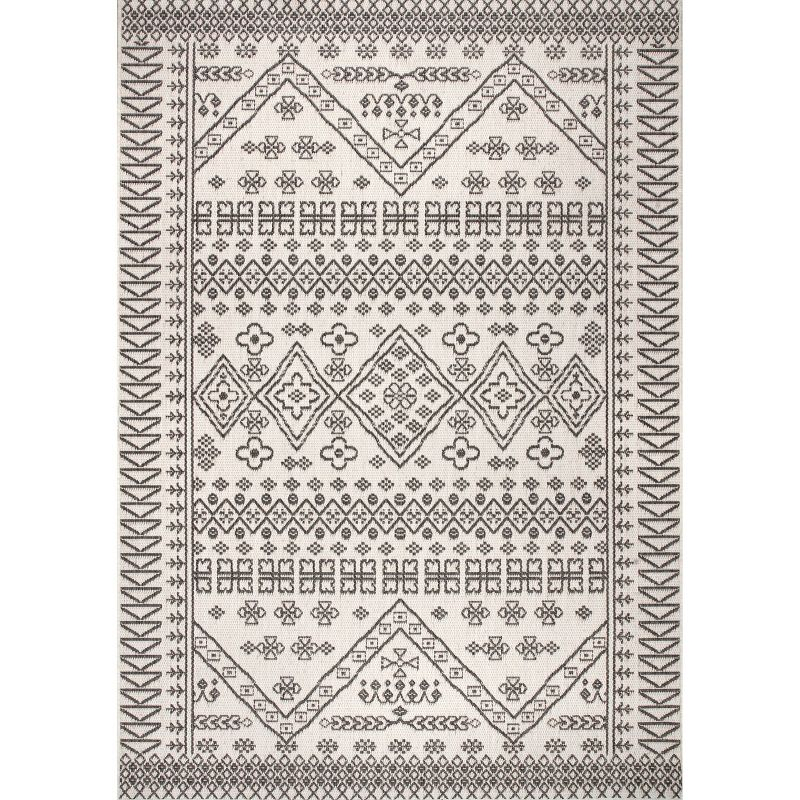 Nuloom Kandace Geometric 9x13 Indoor/Outdoor Area Rug for Living Room Patio Deck Front Porch Kitchen, Ivory/Grey