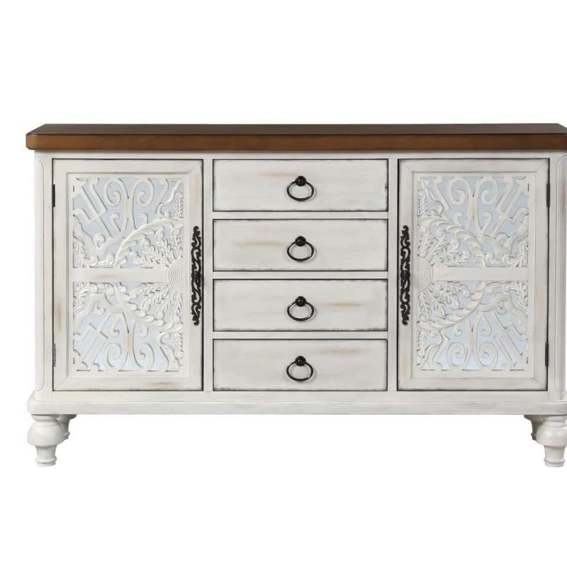 60" Vermont Accent Table Antique White - Acme Furniture: Elegant Storage, 4 Drawers & Shelves