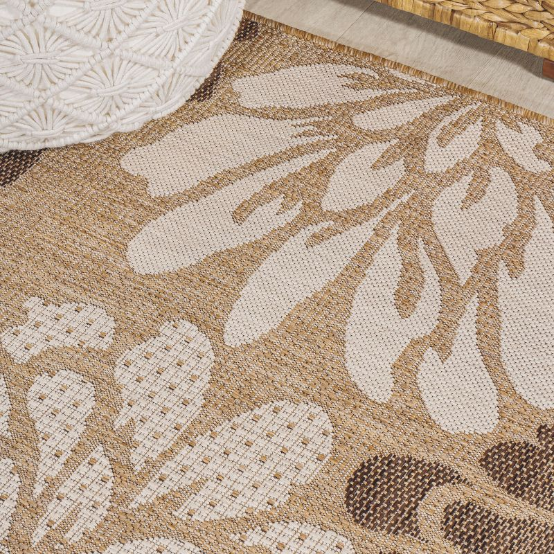 5' x 5' Zinnia Modern Floral Textured Weave Indoor/Outdoor Area Rug, Brown/Cream - JONATHAN Y