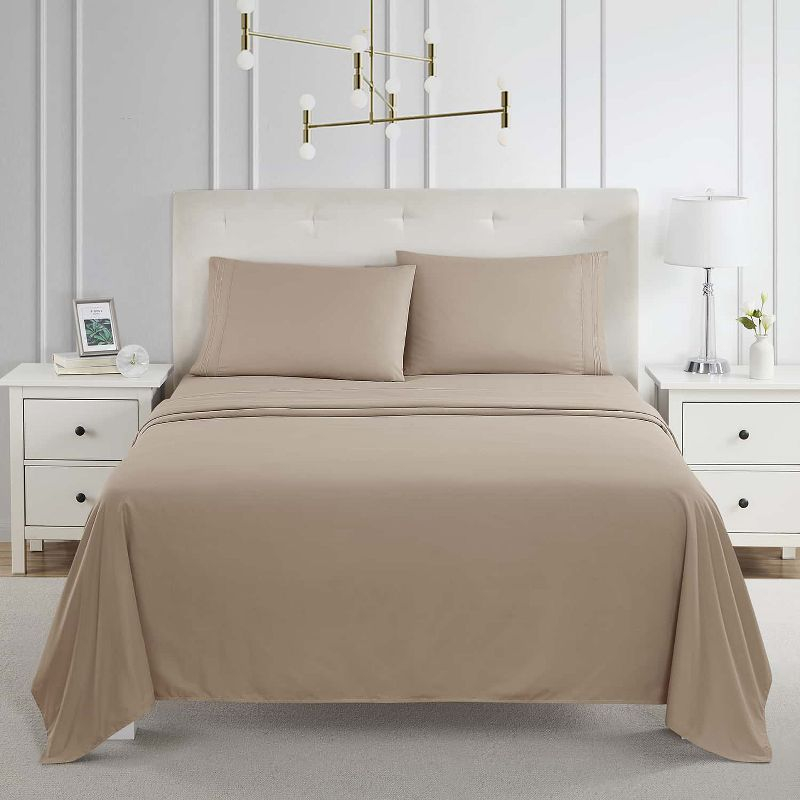 Nestl 4 Piece Queen Bed Sheet Set, Deep Pocket Extra Soft Microfiber Queen Sheets - Taupe Sand