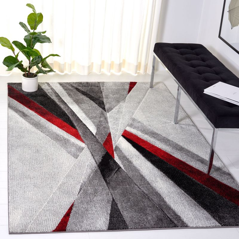 Hollywood HLW710 Machine Made Accent Rug - 2'7"x5' - Grey/Red - Safavieh
