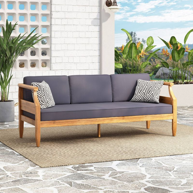 Aston Outdoor Mid-Century Modern Acacia Wood Sofa with Water-Resistant Cushions - Christopher Knight Home
