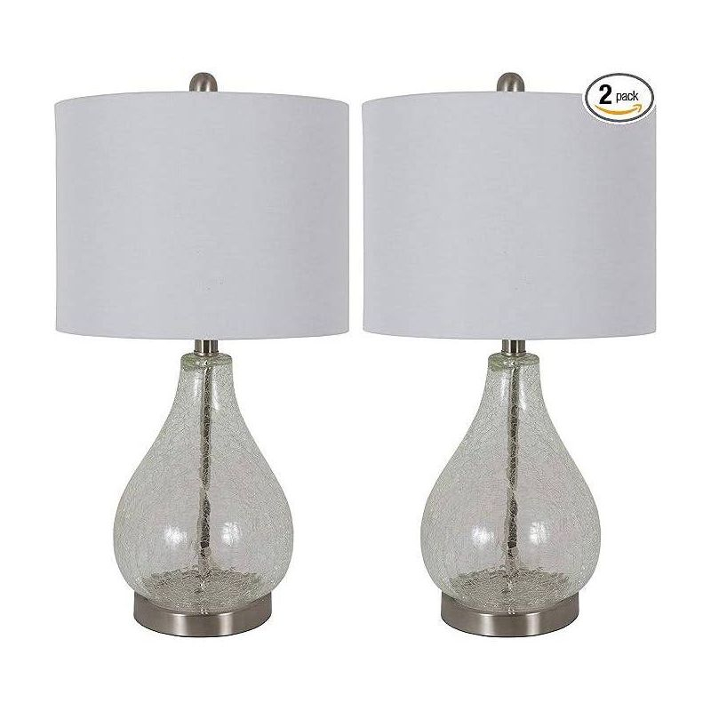 Decor Therapy (Set of 2) Crackled Teardrop Table Lamps: Modern Desk Lamp, 3-Way Switch, Linen Shade, UL Listed