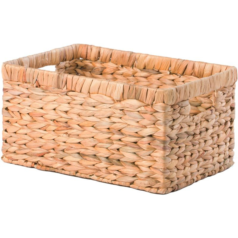 Vintiquewise Natural Woven Water Hyacinth Wicker Rectangular Storage Bin Basket with Handles, Medium