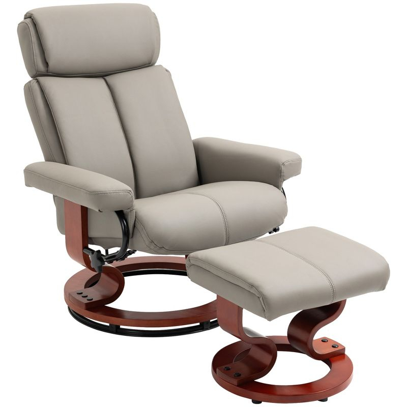 HOMCOM Recliner Chair with Ottoman, 360° Swivel Reclining Chair with Wood Base and Matching Footrest, Gray
