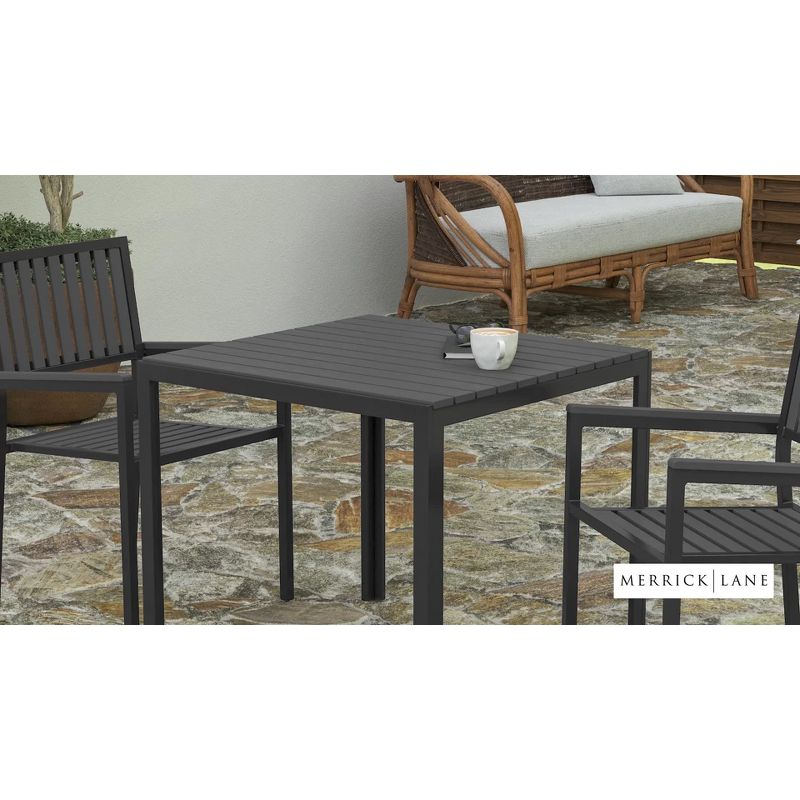 Merrick Lane All-Weather Indoor/Outdoor Square Patio Dining Table for 4 with Steel Frame and Poly Resin Slatted Top - Black