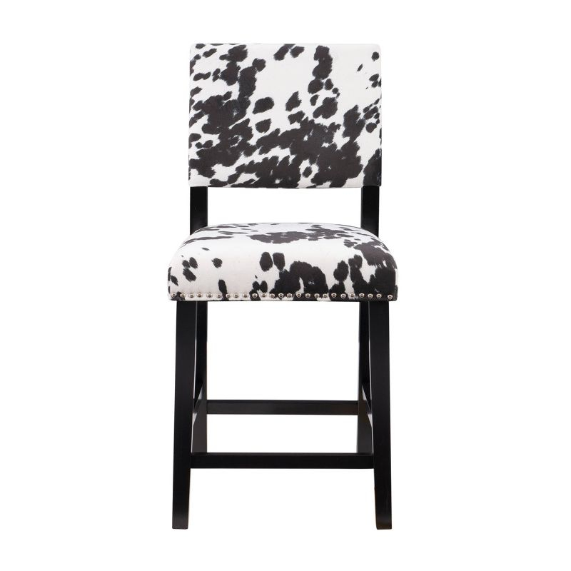 Linon Corey Black Cow Print Upholstery Counter Height Barstool Black/White: Farmhouse Style, Wood Frame, Footrest