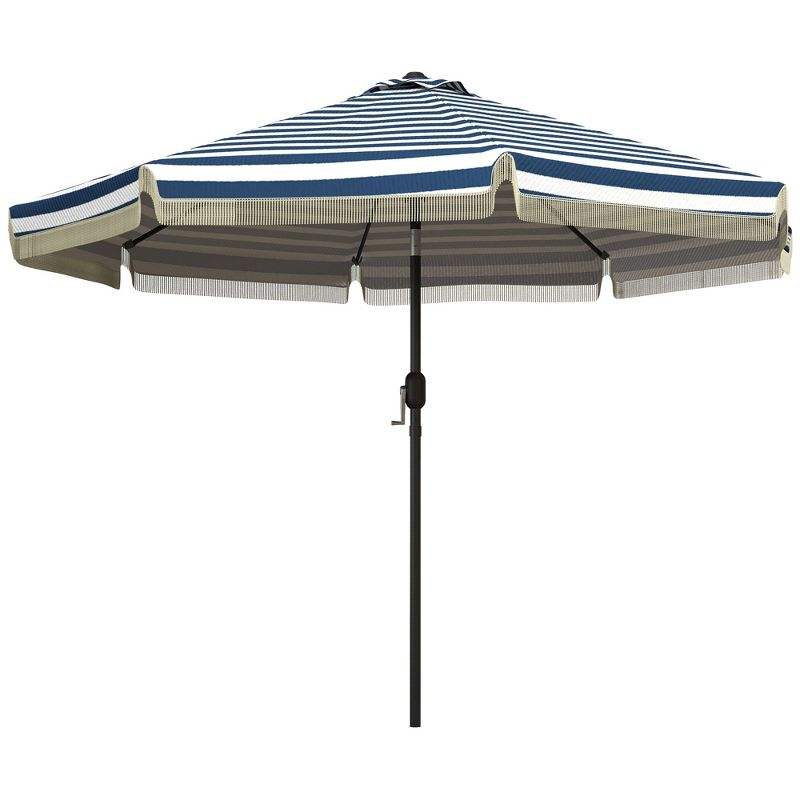 Outsunny 9' Patio Umbrella with Push Button Tilt and Crank Outdoor Double Top Market Umbrella, Blue Striped