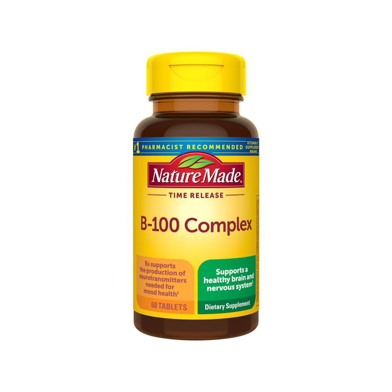 Nature Made Time Release Vitamin B-100 High Potency B Complex, Dietary Supplement for Nervous System Function Support, 60 Tablets for a 60 Day Supply