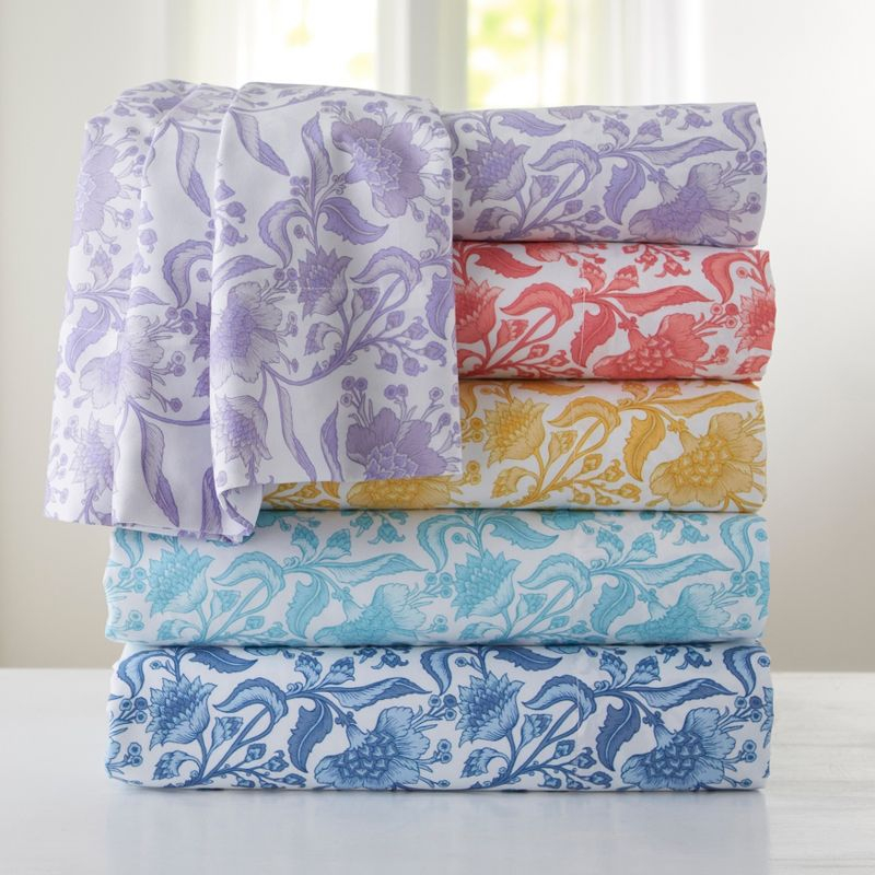 BrylaneHome Comfort Cloud Floral Sheet Set - Queen, Light Aqua