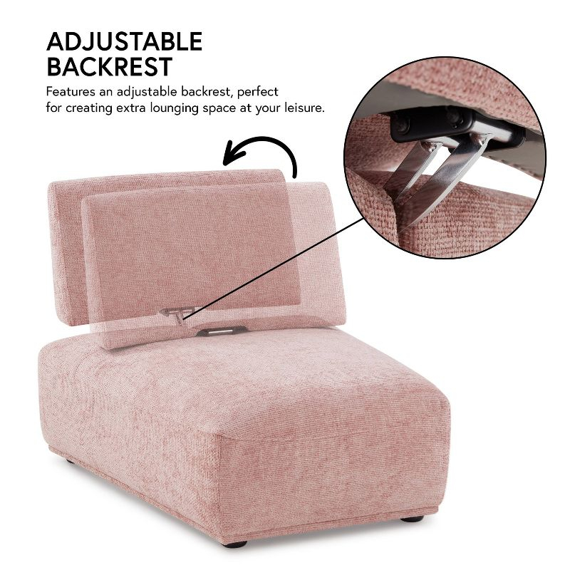 HOMES: Inside + Out Povoa Modern Modular Trapezoidal Armless Chair Chenille with Extendable Backrest White