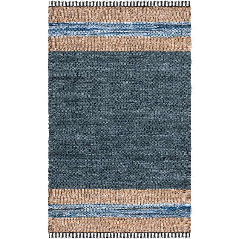 Vintage Leather W/ Fringes VTL602 Hand Woven Indoor Area Rug - Blue/Natural - 8'x10' - Safavieh