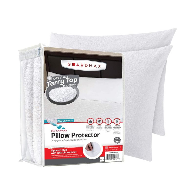 Guardmax - Bed Bug/Waterproof Terry Top Pillow Protector - Zippered - 2/PK - Standard