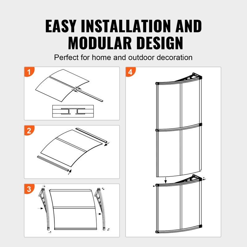 VEVOR Window Door Awning Canopy 40" x 40", UPF 50+ Polycarbonate Entry Door Outdoor Window Awning Exterior, Front Door Overhang Awning