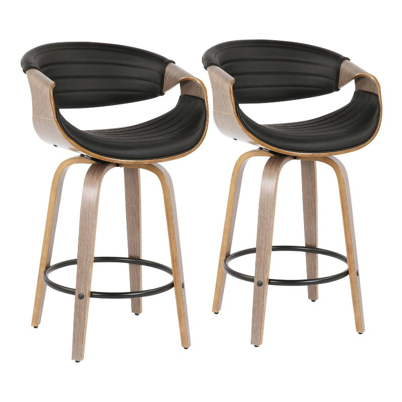 Set of 2 Symphony Upholstered Counter Height Barstools: Mid-Century, Tufted, Walnut Legs - Lumisource