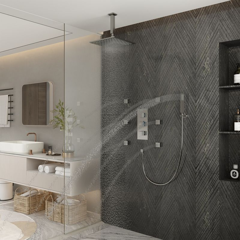 CASAINC LED Thermostatic Dual Shower Heads Ceiling Mount Fixed and Handheld Shower Head