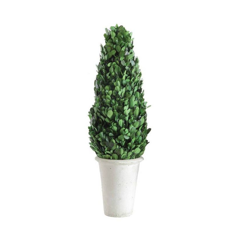 Storied Home Boxwood Cone Topiary: Indoor Faux Topiary, Cement Pot Base, Styrofoam Filler, 17.72" Height