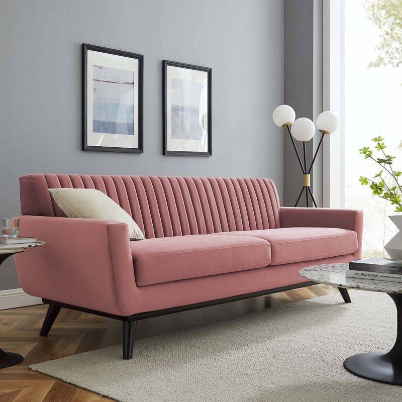 Engage Channel Tufted Performance Velvet Sofa Dusty Rose - Modway: Upholstered, Wood Frame, Foam Fill