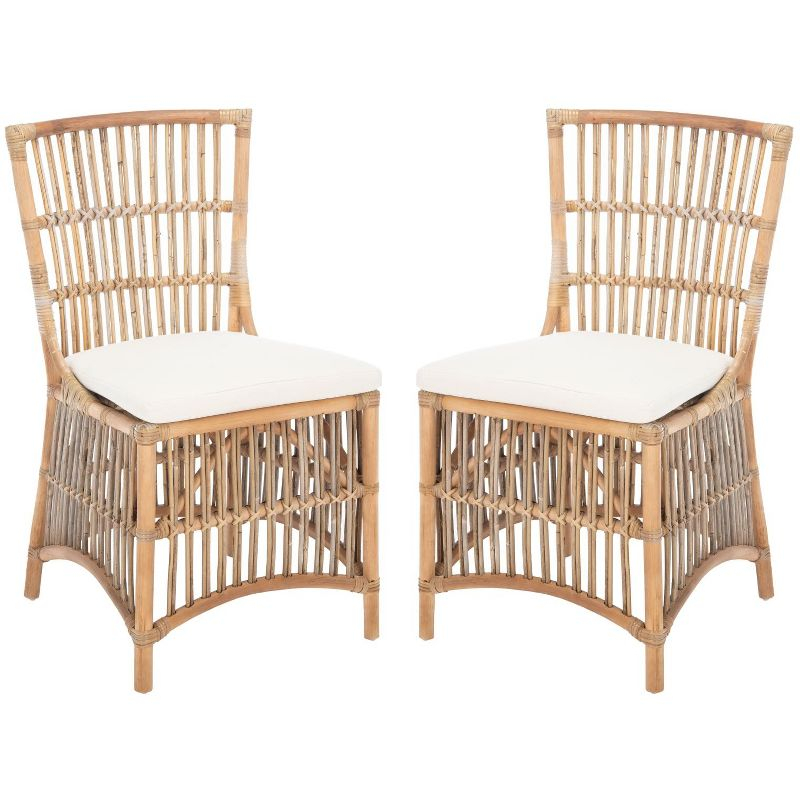 Erika Rattan Accent Chair W/ Cushion - ACH6511 - Set of 2 - White/Natural Unfinished - Safavieh