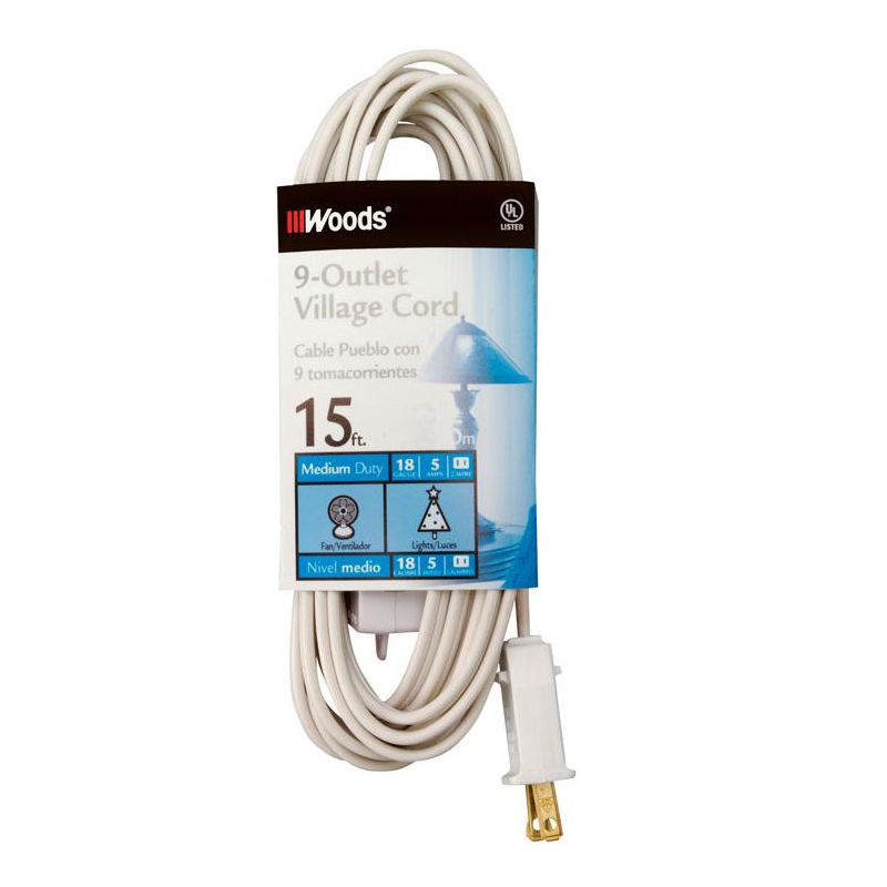 Woods Indoor 15 ft. L White Extension Cord with Switch 18/2