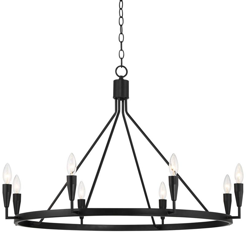 Possini Euro Design Covey Semi Gloss Black Ring Chandelier 36" Wide Modern Candles 8-Light Fixture for Dining Room House Foyer