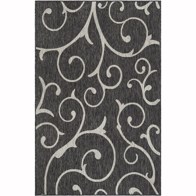 Unique Loom 5' 3 x 8' 0 Rectangle Indoor/Outdoor Botanical Charcoal Gray Area Rug
