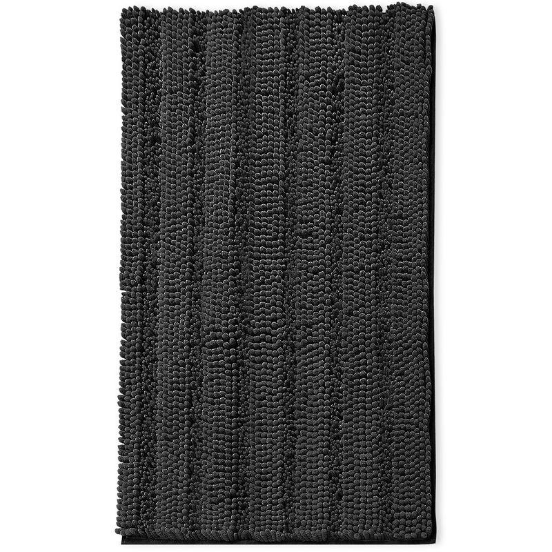 Hearth & Harbor Striped Bathroom Rug, Ultra Soft Large Chenille Bath Mat - Black