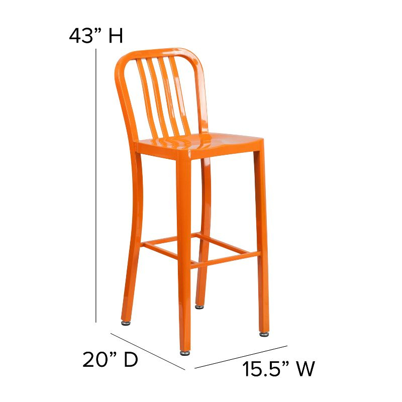 Flash Furniture Commercial Grade 30" High Orange Metal Indoor-Outdoor Barstool with Vertical Slat Back