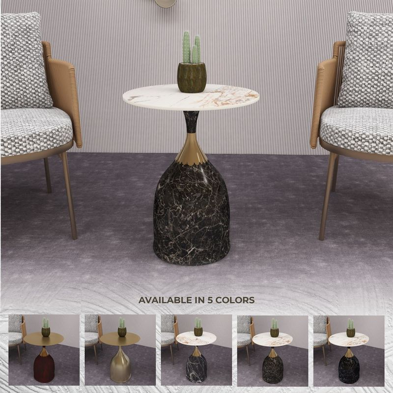 LeisureMod Side Table Round Sintered Stone Top Modern Accent Table with Stainless-Steel Base Chic End Table Oslo Series in Marbled Brown