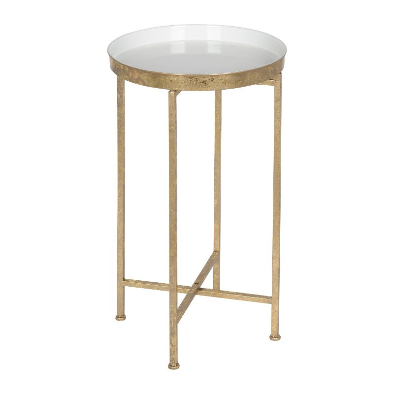 Kate and Laurel Celia Round Metal Tea Table, 14x14x25.75, Gold and White