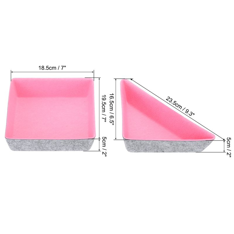 Unique Bargains Felt Square and Triangle Desk Drawer Organizers Tray 3 Pcs Gray/Pink