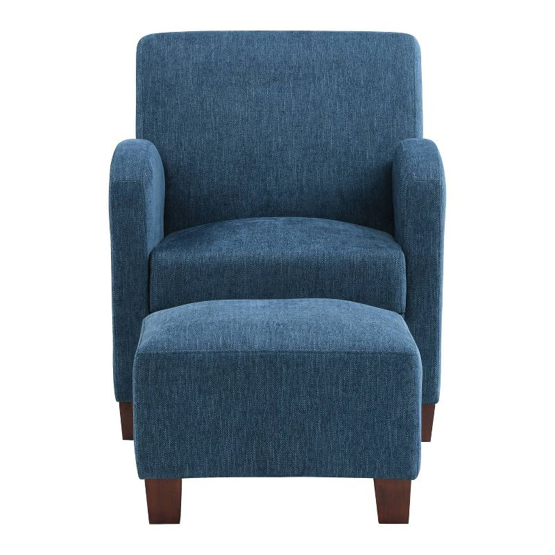Aiden Chair and Ottoman Herringbone Navy - OSP Home Furnishings: Upholstered Polyester Set, Traditional Style