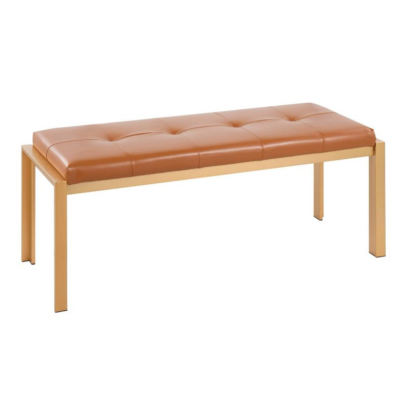 46" Fuji PU Leather/Metal Bench Gold/Camel - LumiSource: Plush, Upholstered, Entryway Seating