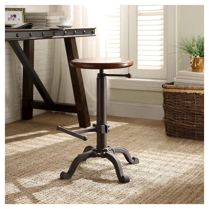 Carolina Living Jackson Adjustable Barstool Metal/Chestnut: Round, Backless, 250lb Capacity, Rustic Style
