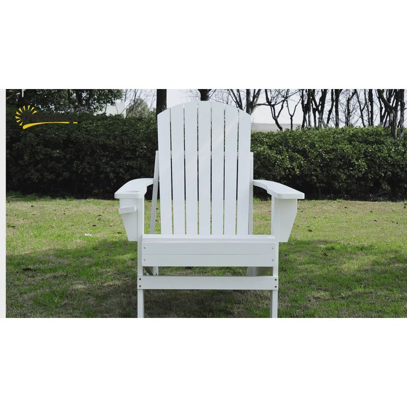Outsunny Oversized Adirondack Chair, Outdoor Fire Pit and Porch Seating, Classic Log Lounge w/ Built-in Cupholder for Patio, Backyard, White