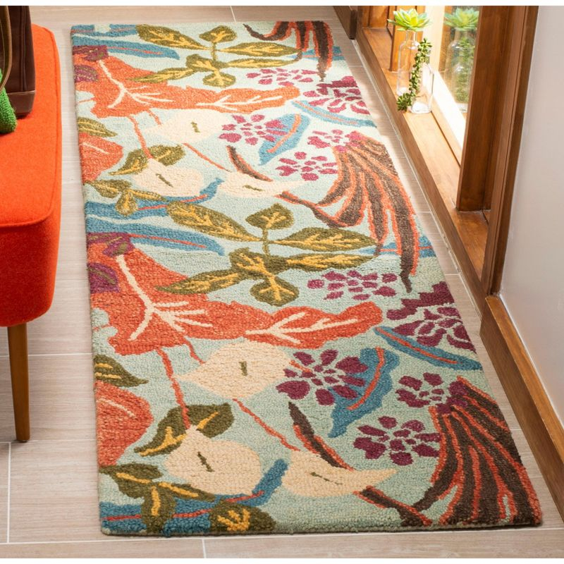 Blossom BLM674 Hand Hooked Runner Rug - Blue/Multi - 2'6"x12' - Safavieh.