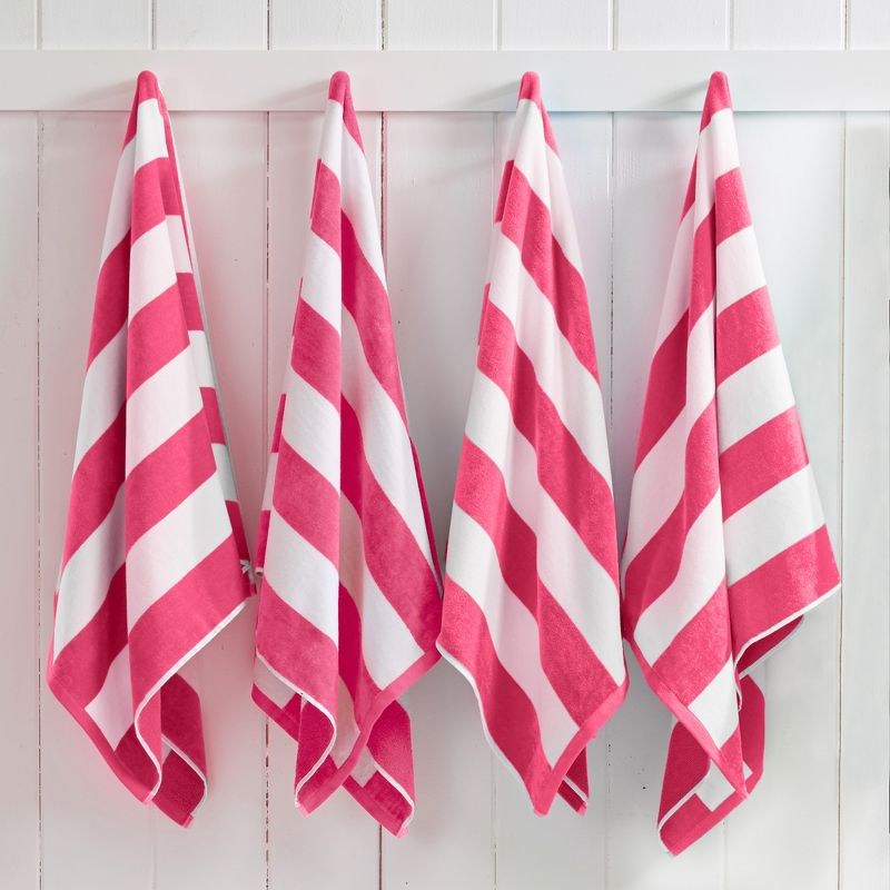 100% Cotton Cabana 4 Pack Beach Towels - Great Bay Home (30" x 60", Bright Pink)