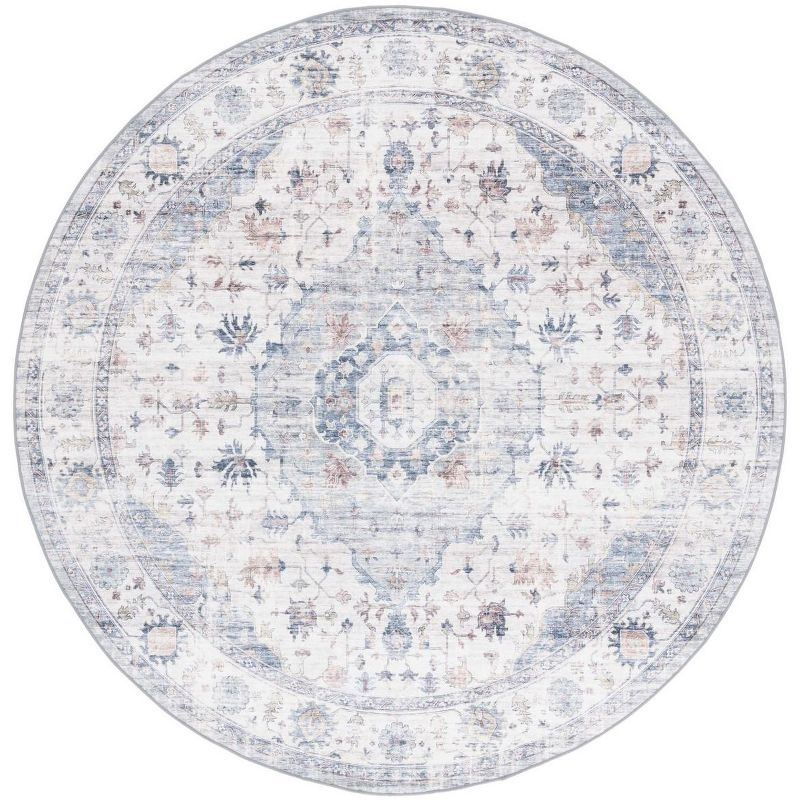Arizona ARZ517 Power Loomed Machine Washable Area Rug - Light Blue/Ivory - 6' Round - Safavieh.
