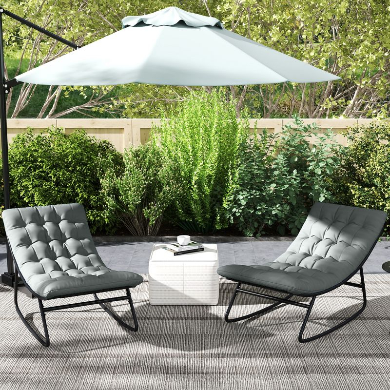 Outsunny 2 Pieces Outdoor Rocking Chairs with Thick Cushions, Outdoor Patio Rocker Set with Mesh Deep Seats, Steel Frame for Indoor, Porch, Dark Gray