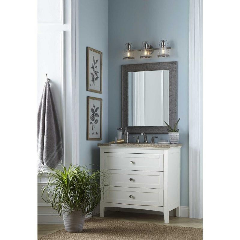 Progress Lighting Conway 3-Light Bath Vanity Light, Steel, Matte Black, Clear Seeded Glass Shade