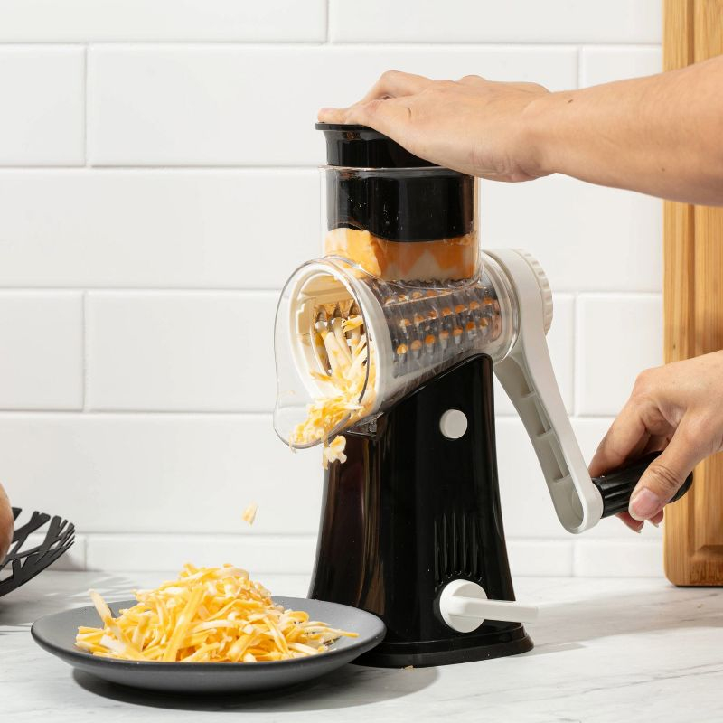 Rotary Cheese Grater with Handle, Manual Cheese Shredder Strong Suction Base. Kitchen Mandoline Vegetable Slicer. Grater for Fruit, Vegetables, Nuts