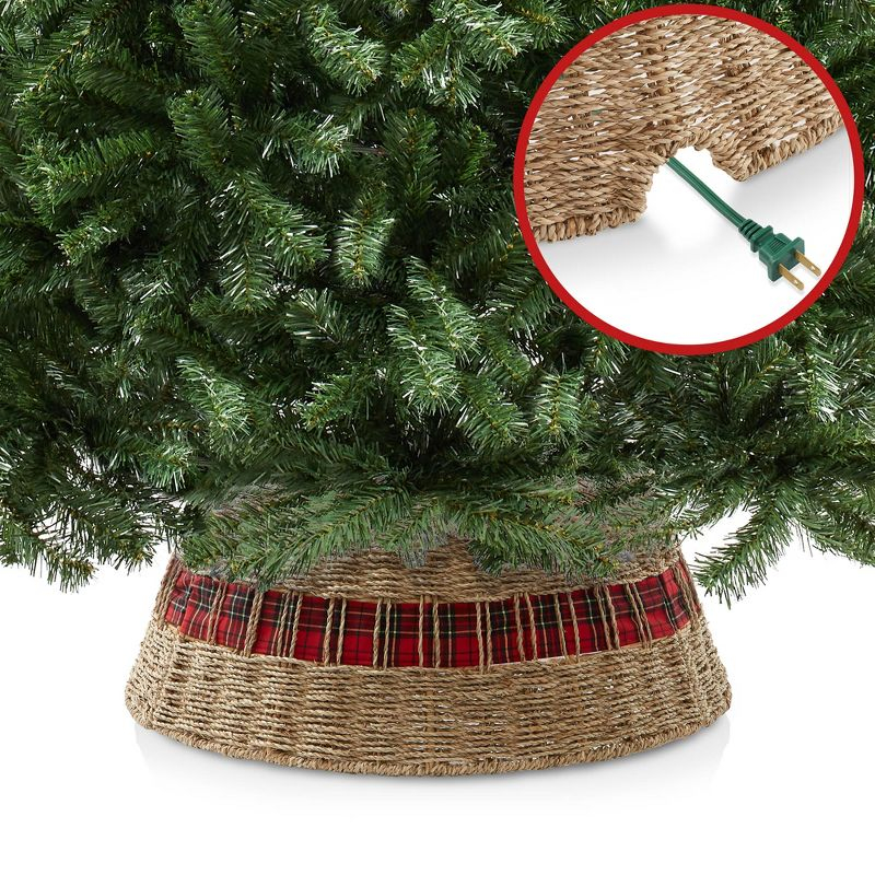 Casafield 24-Inch Seagrass Hyacinth Christmas Tree Collar, Woven Farmhouse Tree Base Cover with Cord Cut Out, Natural