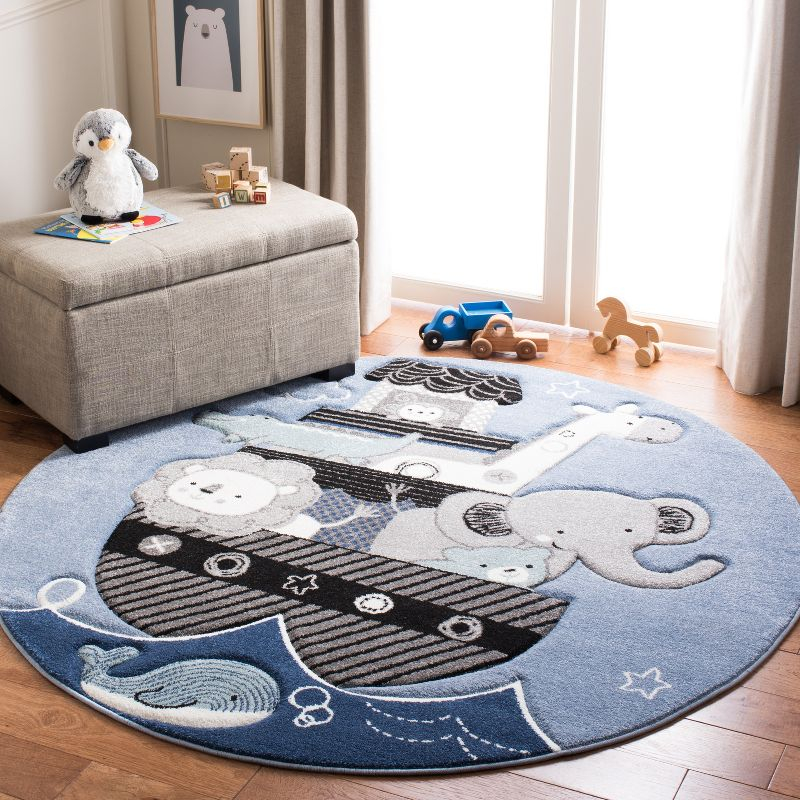 Carousel Kids CRK121 Power Loomed Area Rug - Blue/Grey - 5'3" round - Safavieh.