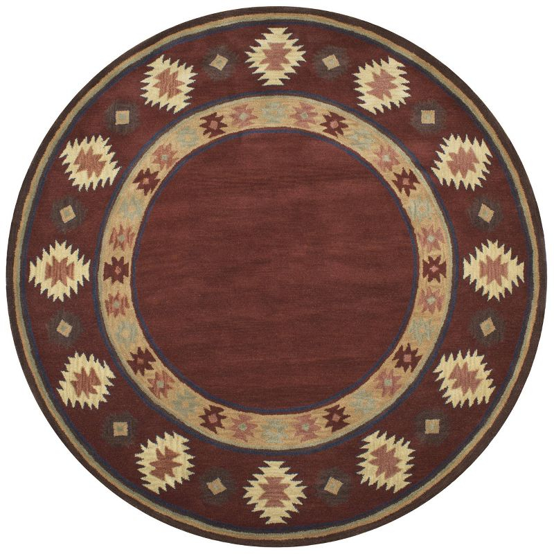 Alora Decor 8'x8' Ryder Southwest Border Round Area Rug Burgundy
